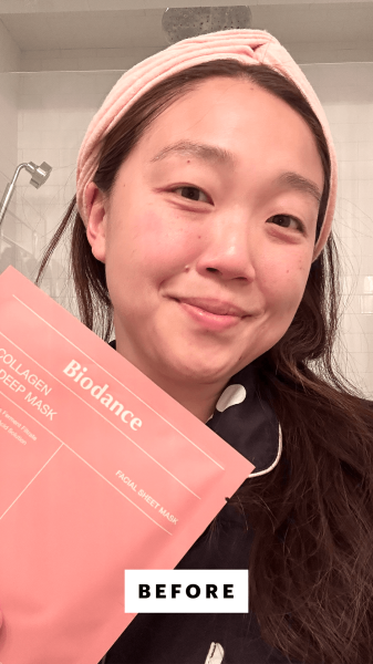 Lee after wearing Biodance BioCollagen Real Deep Mask after four hours