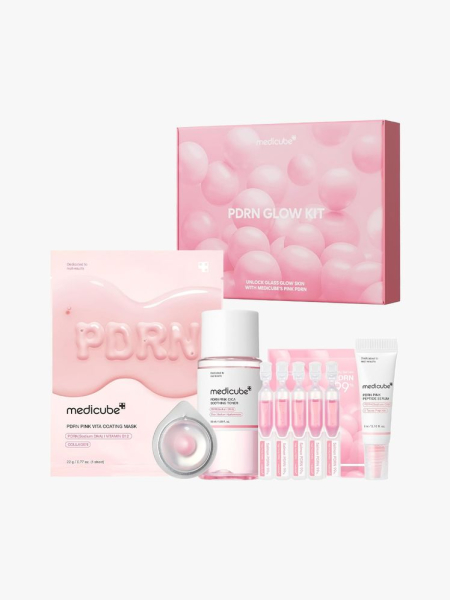 Medicube PDRN Glow Kit in branded components on a light gray background